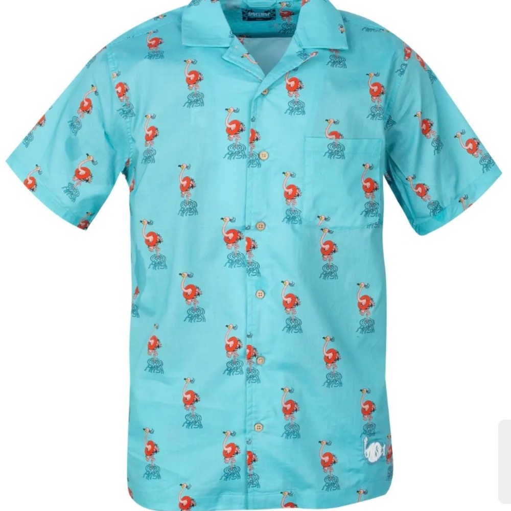 Phish Mexico 2023 aqua flamingo button down